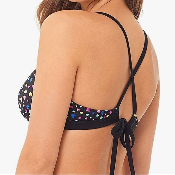 Salt + Cove Women's Black Multi Confetti Hearts Push-up Bikini Swim Top NWT - Picture 6 of 7